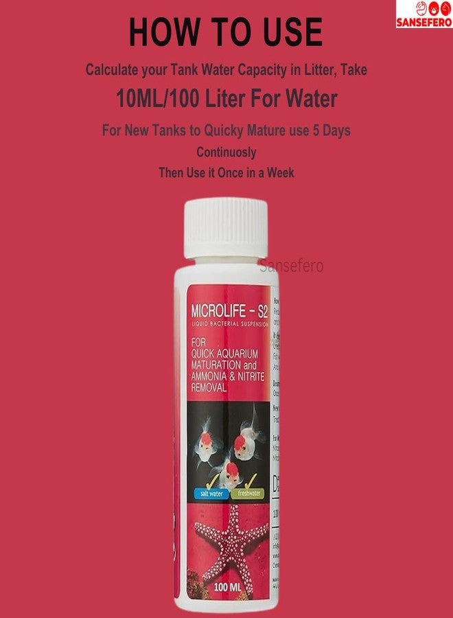 SANSEFERO بريمير بلانتس مايكرو لايف S2-100 مل بكتيريا نافعة لتكييف مياه أحواض السمك في المياه العذبة والمالحة (S2 100 مل) - Image 4